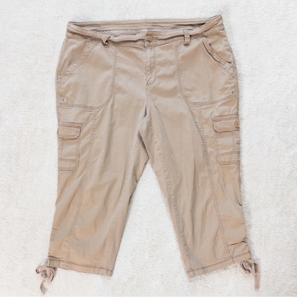 Vintage Y2K Faded Glory Khaki Cargo Capri Pants Plus Size 16 - Picture 2 of 7